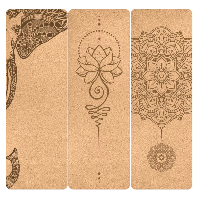 4Mm Natural Cork TPE Printed Yoga Mat Non-Slip Esterilla Yoga Sweat-Absorbing Home Fitness Pad Gymnastics Pilates Mats with Bag