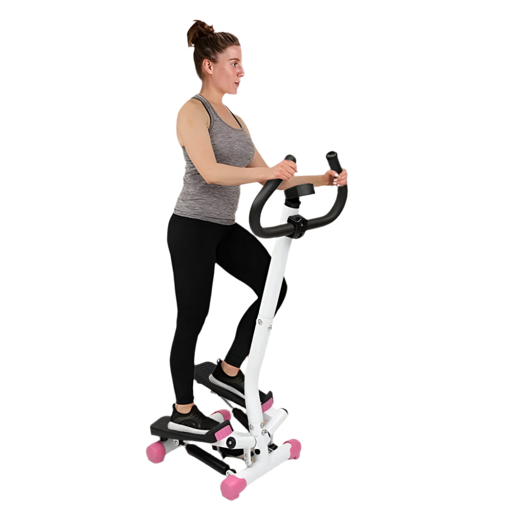 Mini Aerobic Stepper, Stair Climber Twist Fitness Machine with Handle, Pink