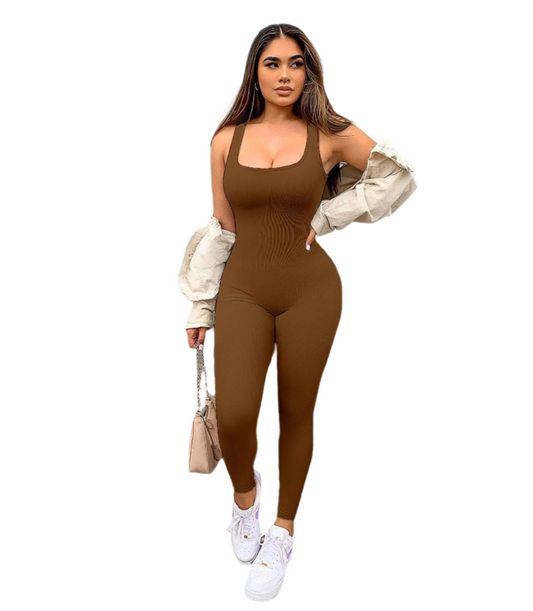 Women Workout Seamless Jumpsuit Yoga Ribbed Bodycon One Piece Square Neck Leggings Romper