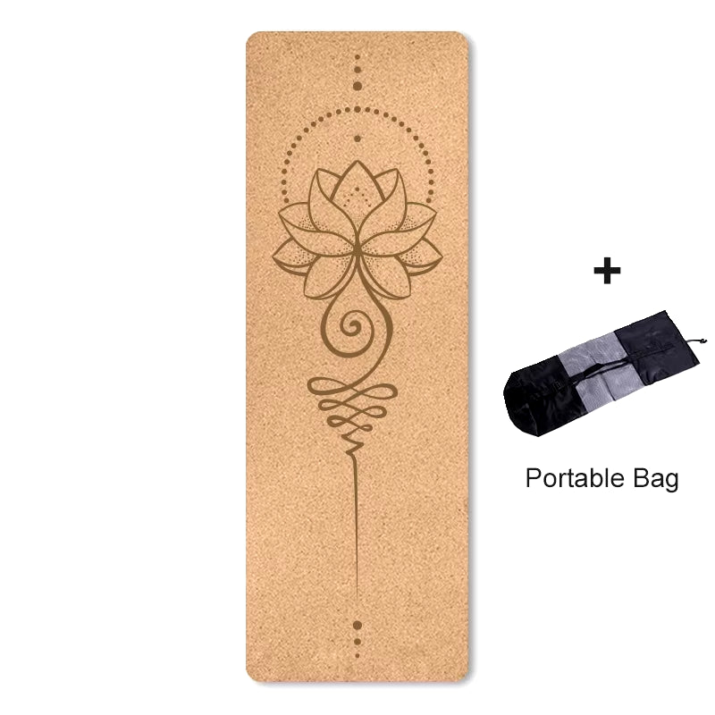 4Mm Natural Cork TPE Printed Yoga Mat Non-Slip Esterilla Yoga Sweat-Absorbing Home Fitness Pad Gymnastics Pilates Mats with Bag