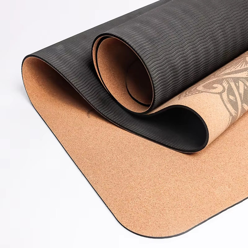 4Mm Natural Cork TPE Printed Yoga Mat Non-Slip Esterilla Yoga Sweat-Absorbing Home Fitness Pad Gymnastics Pilates Mats with Bag